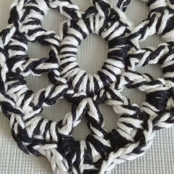 Handmade Black and White Cotton Thread Crochet Oversized Dangle Style Earrings - Picture 4 of 8